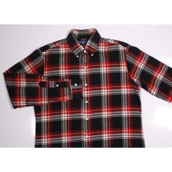 Ralph Lauren Men Custom Fit Red Black White Plaid Flannel Button-Up Shirt Medium - Picture 3 of 7